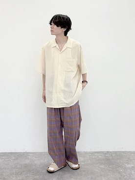 「niko and...（ニコアンド）のリネン混 開襟シャツ（シャツ/ブラウス、ベージュ系）」を使った、daikinikoandさん（メンズ・169cm）の夏コーディネート