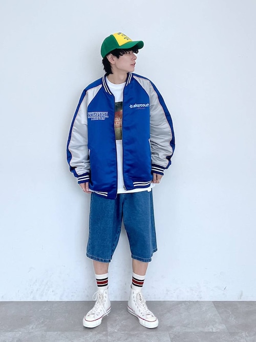 ワイド5ポケットデニムショートパンツ　バギーデニムショーツ