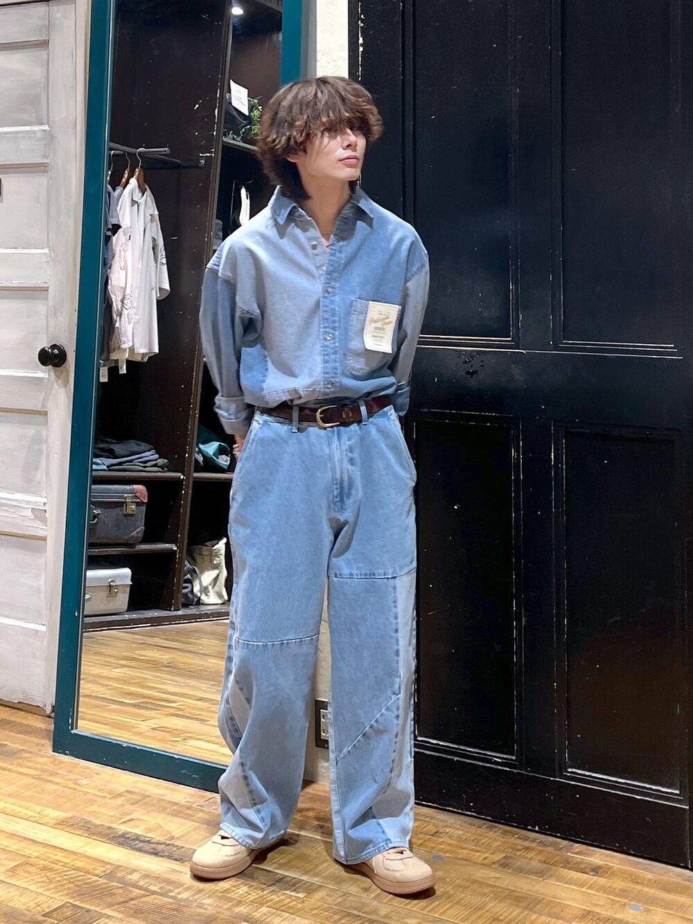 ニコアンド デニムパッチワークパンツ L ニコアンド［MODE NORM CORE