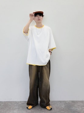 「niko and...（ニコアンド）のCOOLMAX ライトエクストラワイドデニム　LIGHT EXTRA WIDE DENIM　[niko and ...JEANS]（デニムパンツ、グレー系）」を使った、daikinikoandさん（メンズ・169cm）の夏コーディネート