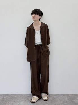 「niko and...（ニコアンド）のフェイクレザーコンビベルトサンダル（サンダル、グレー系）」を使った、daikinikoandさん（メンズ・169cm）の夏コーディネート