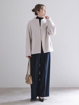 「アイテム（ノーカラーコート）」を使った、Rinaさん（レディース・164cm）の冬コーディネート