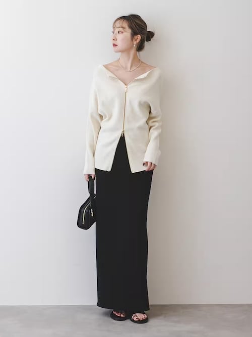 noble フロントジップボートネックニットホワイト