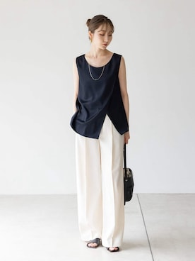 「Noble（ノーブル）の《追加》【洗える】エステルツイルストレッチスラックスパンツ7（スラックス）」を使った、Rinaさん（レディース・164cm）の夏コーディネート