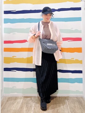 「SHOO・LA・RUE（シューラルー）の【S-LL】大人のシアー感 風合い楽しむバンドカラーシャツ（シャツ/ブラウス、ピンク系）」を使った、Peeさん（レディース・150cm）の春コーディネート