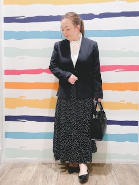 「アイテム（ノーカラージャケット、ブラック系）」を使った、Peeさん（レディース・150cm）の冬コーディネート