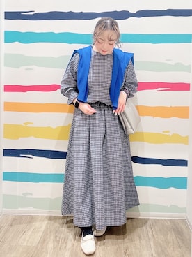 「SHOO・LA・RUE（シューラルー）の【洗濯機可/ひんやり/UV】さらっとしたタッチが心地よい ショート丈 Vネックカーディガン（カーディガン/ボレロ、ブルー系）」を使った、Peeさん（レディース・150cm）の春コーディネート