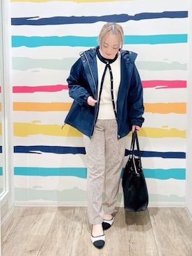 「UNTITLED（アンタイトル）の◆裾リボンタックミドルパンツ（その他パンツ、ブルー系）」を使った、Peeさん（レディース・150cm）の冬コーディネート