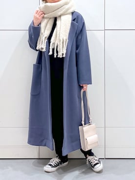 「LAKOLE（ラコレ）のアイテム（チェスターコート）」を使った、yun..さん（レディース・160cm）の冬コーディネート