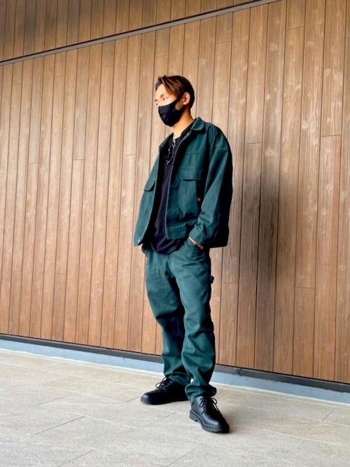 Dickiesのセットアップ（グリーン系）を使った人気ファッション