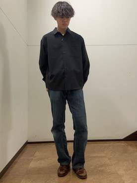 「ITEMS URBANRESEARCH（アイテムズ アーバンリサーチ）のヨウリュウ レギュラーカラー 半袖シャツ（シャツ/ブラウス、ブラック系）」を使った、koukiさん（メンズ・172cm）の春コーディネート