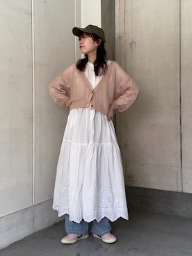 「THE GOODLAND MARKET（ザグッドランドマーケット）のFANAKA　ティアードドレス（ワンピース、ホワイト系）」を使った、tsuさん（レディース・163cm）の春コーディネート