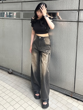 「ハイウエスト」｜「アイテム（Tシャツ/カットソー）」を使った、伊藤春花さん（レディース・166cm）の夏コーディネート