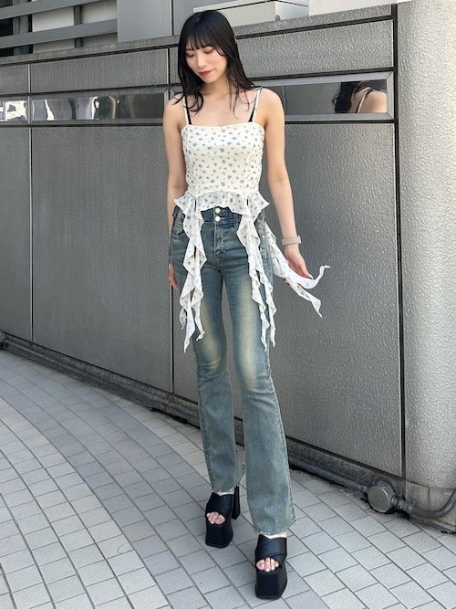 【おしゃれ】 サイドオープンハイウエストフレアパギンス（デニムパンツ 靴