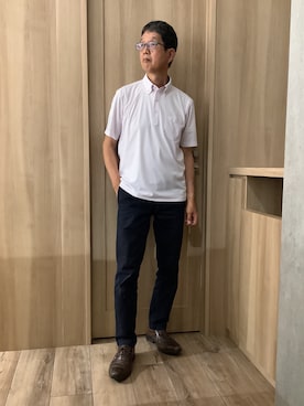 「TOKYO SHIRTS（トウキョウシャツ）のビズポロ ポロシャツ コンフォートドライ 半袖 メンズ（ポロシャツ、ピンク系）」を使った、TOKYOSHIRTSららぽーと安城店さん（メンズ・172cm）の夏コーディネート