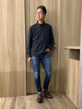 「TOKYO SHIRTS（トウキョウシャツ）のビズポロ ポロシャツ 長袖（ポロシャツ、グレー系）」を使った、TOKYOSHIRTSららぽーと安城店さん（メンズ・172cm）の秋コーディネート