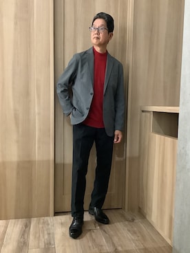 「TOKYO SHIRTS（トウキョウシャツ）のニット ハイゲージ モックネック セーター カシミア混 メンズ（ニット/セーター、レッド系）」を使った、TOKYOSHIRTSららぽーと安城店さん（メンズ・172cm）の秋コーディネート