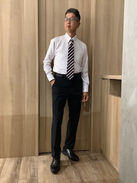 「TOKYO SHIRTS（トウキョウシャツ）の【吸水速乾】【COFREX】 形態安定ノンアイロン ボタンダウン 長袖ビジネスワイシャツ（ビジネスシャツ、ピンク系）」を使った、TOKYOSHIRTSららぽーと安城店さん（メンズ・172cm）の秋コーディネート
