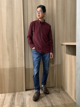「アイテム（ポロシャツ、レッド系）」を使った、TOKYOSHIRTSららぽーと安城店さん（メンズ・172cm）の秋コーディネート