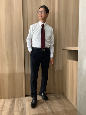 「TOKYO SHIRTS（トウキョウシャツ）のふじやま織 絹100% 日本製 ベーシックネクタイ（ネクタイ、レッド系）」を使った、TOKYOSHIRTSららぽーと安城店さん（メンズ・172cm）の夏コーディネート