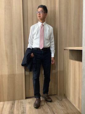 「アイテム（ビジネスシャツ、ホワイト系）」を使った、TOKYOSHIRTSららぽーと安城店さん（メンズ・172cm）の秋コーディネート