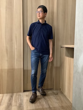 「TOKYO SHIRTS（トウキョウシャツ）のビズポロ ポロシャツ コンフォートドライ 半袖 メンズ（ポロシャツ、ブルー系）」を使った、TOKYOSHIRTSららぽーと安城店さん（メンズ・172cm）の夏コーディネート