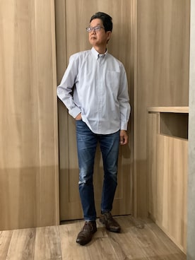 「TOKYO SHIRTS（トウキョウシャツ）のカジュアルシャツ リラックス ブロードシャツ ボタンダウン 長袖 メンズ（ポロシャツ、グレー系）」を使った、TOKYOSHIRTSららぽーと安城店さん（メンズ・172cm）の秋コーディネート