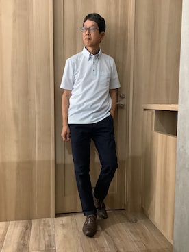 「TOKYO SHIRTS（トウキョウシャツ）のビズポロ ポロシャツ コンフォートドライ 半袖 メンズ（ポロシャツ、ブルー系）」を使った、TOKYOSHIRTSららぽーと安城店さん（メンズ・172cm）の夏コーディネート