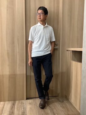 「TOKYO SHIRTS（トウキョウシャツ）のビズポロ ポロシャツ コンフォートドライ 半袖 メンズ（ポロシャツ、ホワイト系）」を使った、TOKYOSHIRTSららぽーと安城店さん（メンズ・172cm）の夏コーディネート