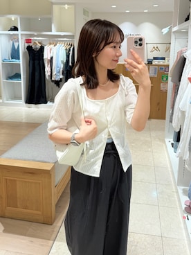 「mystic（ミスティック）の【涼しい素材にリニューアル】26SS Wベルトパンツ（スラックス）」を使った、つゆちゃんさん（レディース・156cm）の夏コーディネート