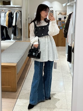 「mystic（ミスティック）のボウタイスキッパーブラウス（シャツ/ブラウス）」を使った、つゆちゃんさん（レディース・156cm）の秋コーディネート