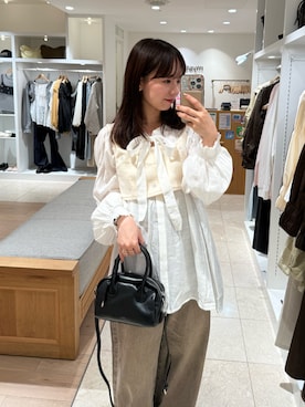 「mystic（ミスティック）のボウタイスキッパーブラウス（シャツ/ブラウス）」を使った、つゆちゃんさん（レディース・156cm）の秋コーディネート