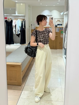 「mystic（ミスティック）のスタッズツイルパンツ（その他パンツ、ホワイト系）」を使った、つゆちゃんさん（レディース・156cm）の夏コーディネート