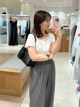 「mystic（ミスティック）の【涼しい素材にリニューアル】26SS Wベルトパンツ（スラックス）」を使った、つゆちゃんさん（レディース・156cm）の夏コーディネート