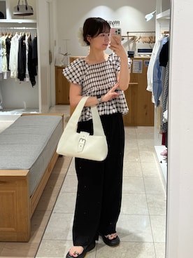 「mystic（ミスティック）のベルトフラップBAG（ハンドバッグ、ホワイト系）」を使った、つゆちゃんさん（レディース・156cm）の夏コーディネート
