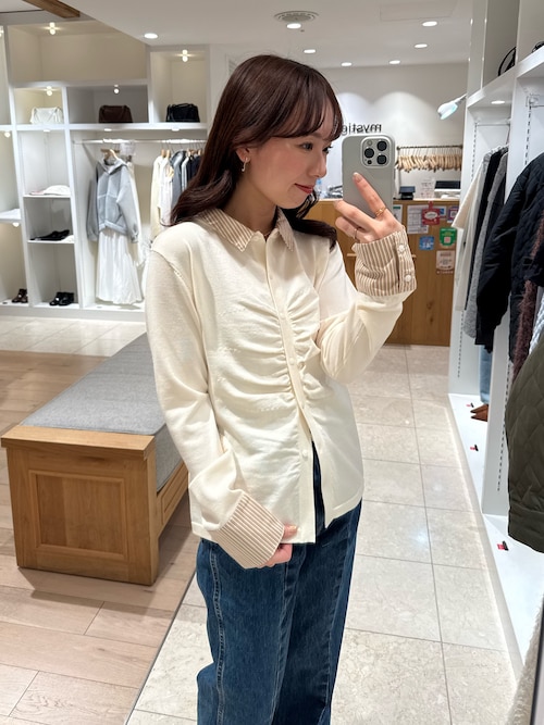 s_m17企画】ストライプ付け襟配色ニット（Tシャツ/カットソー