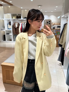 「アイテム（テーラードジャケット、イエロー系）」を使った、つゆちゃんさん（レディース・156cm）の秋コーディネート