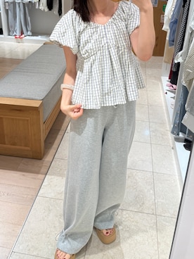 「mystic（ミスティック）の【3サイズ展開】裾ドロストスウェットパンツ（スウェットパンツ、グレー系）」を使った、つゆちゃんさん（レディース・156cm）の夏コーディネート