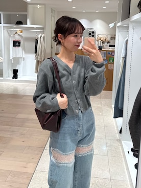 「mystic（ミスティック）の【ウエスト調整可能！】レース切替デニム（デニムパンツ）」を使った、つゆちゃんさん（レディース・156cm）の冬コーディネート