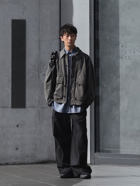 「アイテム（ミリタリージャケット）」を使った、Ryooさん（メンズ・170cm）の冬コーディネート