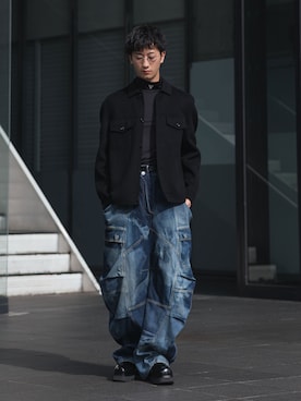 「アイテム（その他アウター、ブラック系）」を使った、Ryooさん（メンズ・170cm）の冬コーディネート