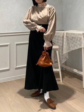 「apres jour clair（アプレジュールクレア）の【apres jour clair】レースシアートップス【ZOZOTOWN限定アイテム】（Tシャツ/カットソー）」を使った、apresjour clairさん（レディース・159cm）の秋コーディネート