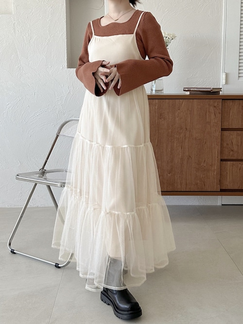 apres jour clair】チュールティアードキャミワンピース【ZOZOTOWN限定