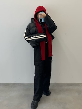 「ニットキャップ」｜「アイテム（ダウンジャケット/コート）」を使った、千 Senさん（レディース・164cm）の秋コーディネート