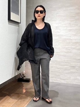 「Chaos（カオス）のChaos(カオス)/【4/10金子綾さんYouTube紹介】シルシャーノースリーブ　【セットアップ可】（シャツ/ブラウス、ブルー系）」を使った、chaos_kawaさん（レディース・150cm）の春コーディネート