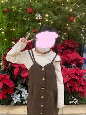 「西松屋（ニシマツヤ）のアイテム（ワンピース、ブラウン系）」を使った、KAHOさん（キッズ・130cm）の冬コーディネート