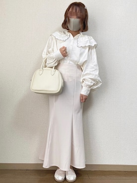 「オールホワイト」｜「アイテム（スリッポン）」を使った、mocha𓂃 ✿𓈒𓏸さん（レディース・150cm）の春コーディネート
