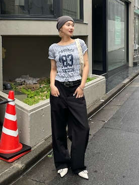 「WHO'S WHO gallery（フーズフーギャラリー）のスタッズベルト（ベルト）」を使った、うらのことこさん（レディース・165cm）の夏コーディネート