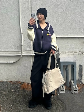 「アイテム（スタジャン）」を使った、うらのことこさん（レディース・165cm）の冬コーディネート