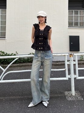 「アイテム（帽子）」を使った、うらのことこさん（レディース・165cm）の春コーディネート